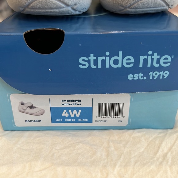 NIB Stride Rite size 4 white leather Mary Jane metallic bow dress shoe - Picture 2 of 4